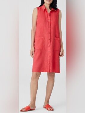Eileen Fisher Organic Linen Classic Collar Dress